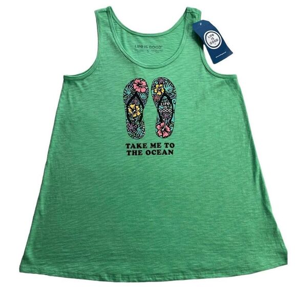Life is Good Women’s SMALL “Take Me To The Ocean” Flip Flop Tank Top - Picture 1 of 8